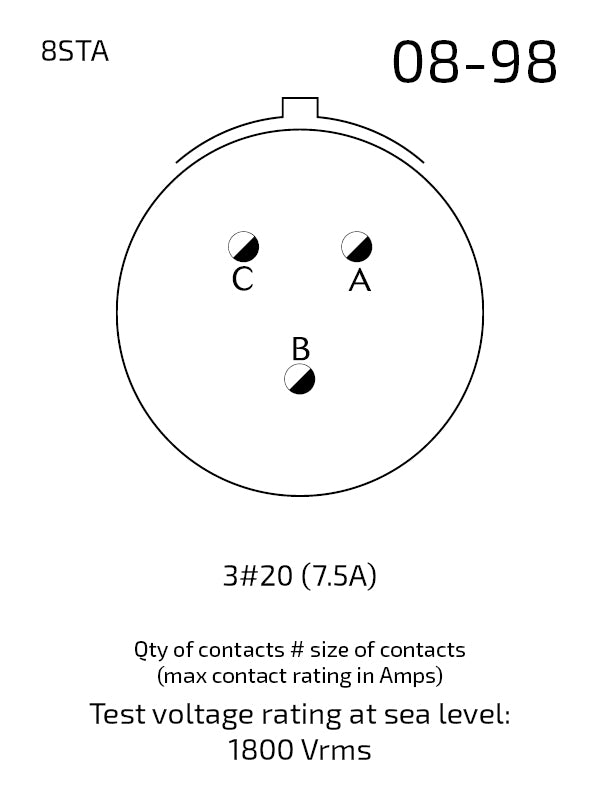 Souriau Autosport Flange Bulkhead Connector 3 socket contacts 8STA008-98SN